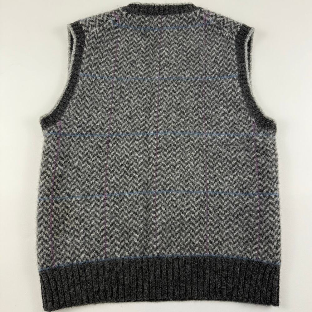 Vintage Gray Wool Stripped Blue Pink Grandpa Sweater Vest Fits like Medium - Picture 4 of 5